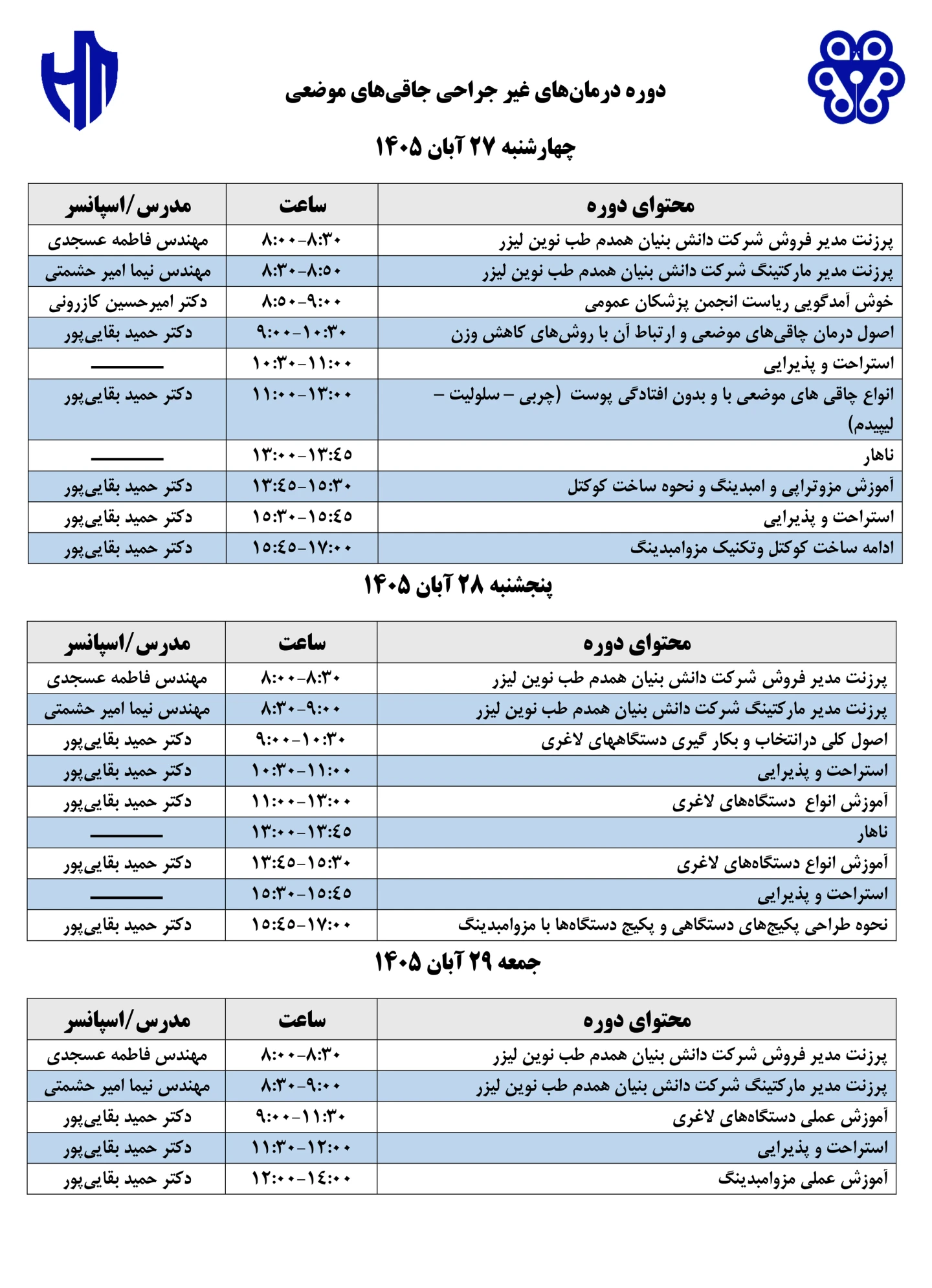 برنامه دوره درمان های غیر جراحی جاقی های موضعی